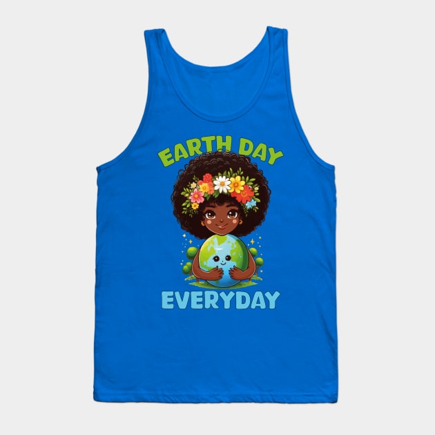 Earth Day Everyday Cute Afro Hair Girl Earth Day 2024 Kids Tank Top by JUST PINK